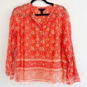 J. Crew Red/Orange Floral Blouse cotton size 8